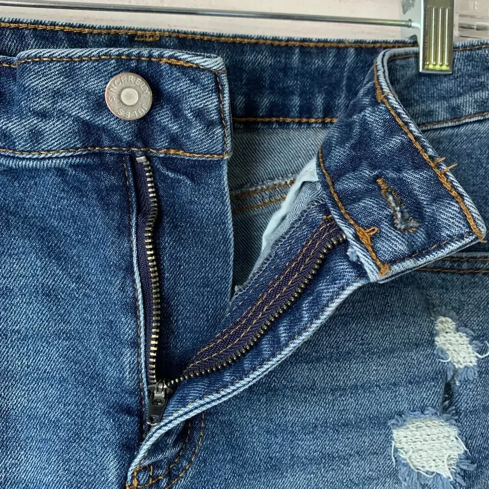Sincerely Jules Denim Blue Jean Cutoff Shorts Distressed Medium Wash Size 7/28